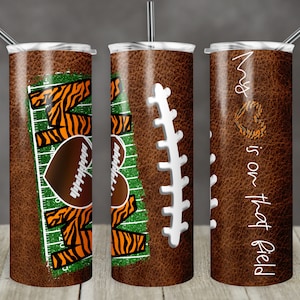 20 oz Skinny Tumbler Football Mom Tiger Striped Heart Field Leather Sublimation Design Template Digital Download PNG Instant DIGITAL ONLY