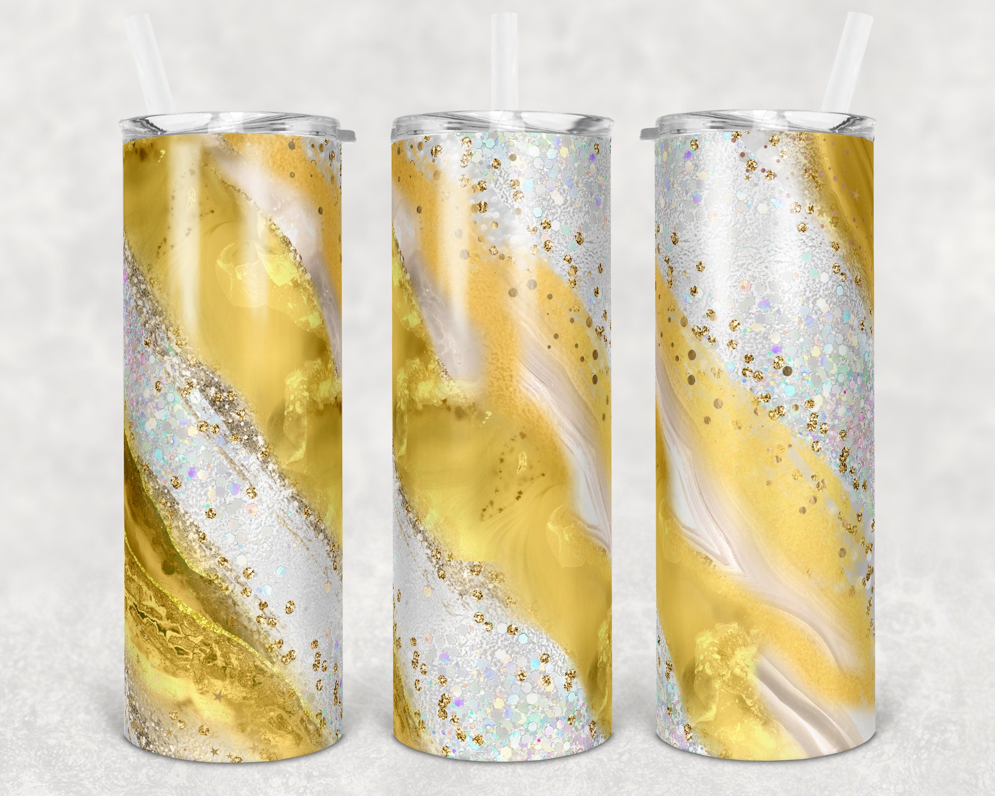 20 Oz Skinny Tumbler Sublimation Template Agate Milky Way Yellow Gold ...