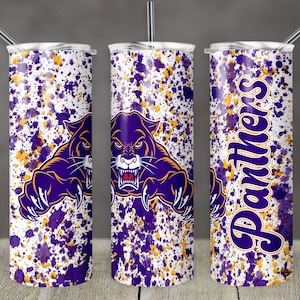 20 oz Skinny Tumbler Sublimation Design Template Panthers Purple Gold Power Wash Aggiungi nome Straight Design Digital Download PNG