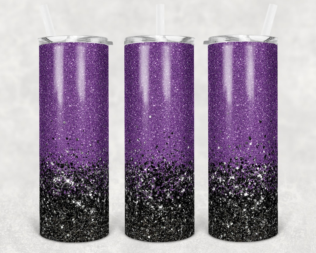 20 Oz Skinny Tumbler Sublimation Design Template Glitter Ombre Purple ...