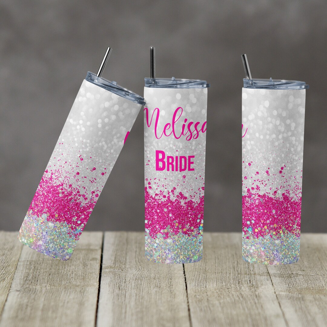 20 Oz Skinny Tumbler Sublimation Design Template Glitter White Hot Pink ...