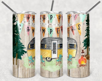 20 oz Skinny Tumbler Happy Camper Vintage Trailer Sublimation Design  Digital Download PNG Instant DIGITAL ONLY rts tumblers Tamara