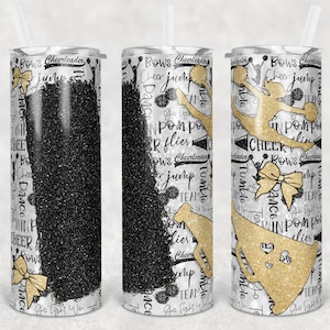 20 oz Skinny Tumbler Cheer Blank für Name Glitzer Gold Schwarz Sublimation Design Digital Download PNG Instant DIGITAL ONLY