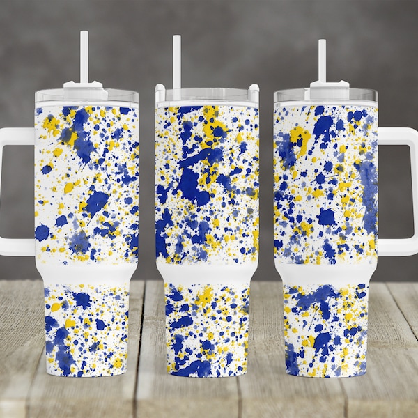 Powerwash Splatter School add your logo or mascot design 40 oz 2 piece Tumbler Sublimation Template Digital Download PNG blue gold