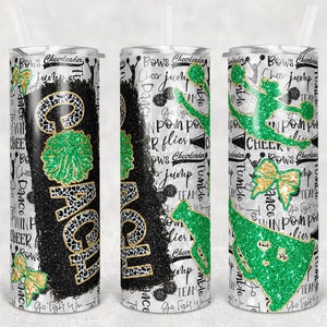 20 oz Skinny Tumbler Cheer Coach Green Gold Glitter Leopard and Black Sublimation Design  Digital Download PNG Instant DIGITAL ONLY