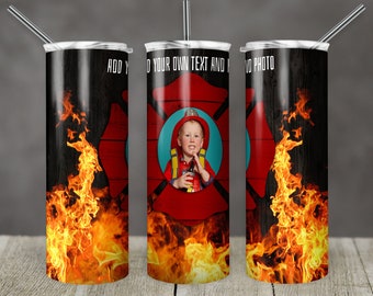 20 oz Skinny Tumbler Sublimation Design Template Pompier Fire Flames Crest Photo Spot Digital Download PNG Inst DIGITAL Uniquement