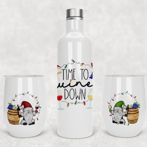 DIGITAL Design Wine Set Sublimation Tumbler Funny Wine Down Gnomes Christmas designs Download PNG Instant Digital ONLY