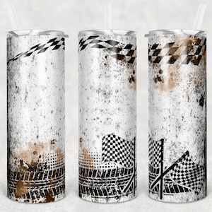 20 oz Skinny Tumbler Sublimation Design Racing Race Brown Splatter Checkered Tumbler Digital Download PNG Instant DIGITAL ONLY