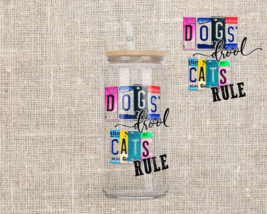 16 Oz Libbey Glass Can Tumbler Sublimation Design License Plate Dogs ...