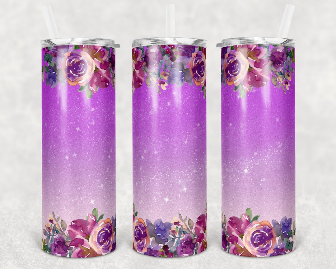 20 Oz Skinny Tumbler Sublimation Design Template Glitter Ombre Purple ...