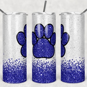 20 oz Skinny Tumbler Sublimation Template Royal Blue Glitter Paw Straight Design Digital Download PNG tumblers Tamara
