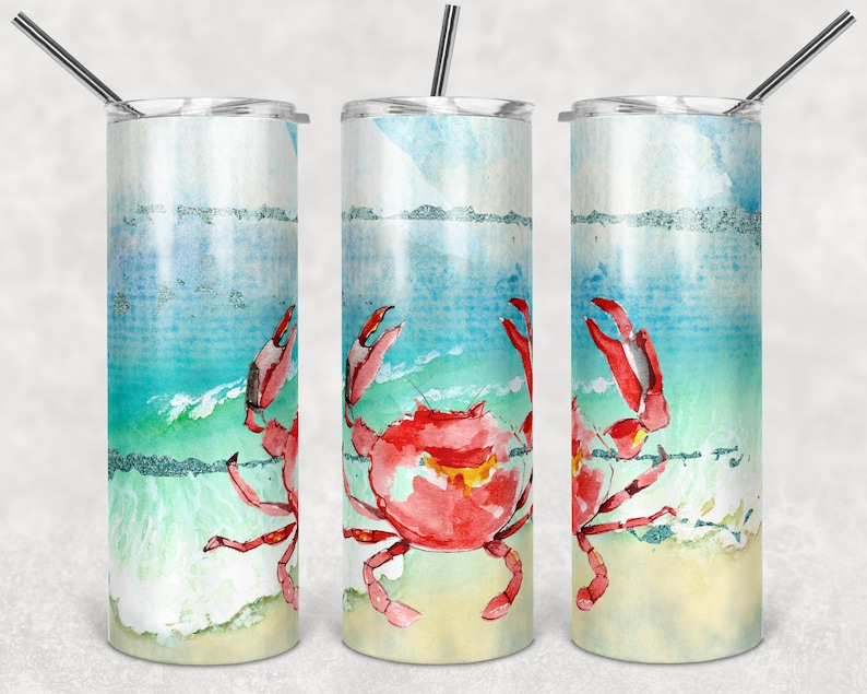 Download 20 oz Skinny Tumbler Ocean Crab Beach Sublimation Design ...