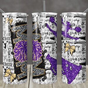 20 oz Skinny Tumbler Cheer Mom Glitter Leopard und Gold Lila Sublimation Design Digital Download PNG Instant DIGITAL ONLY Tumblers