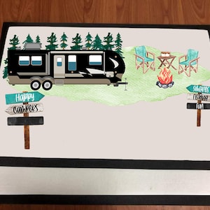 Door Mat Happy Camper Travel Trailer design Personalize Adding your own People Sublimation Design Digital Download PNG Instant DIGITAL ONLY