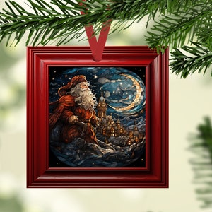 Square Ornament Christmas Sublimation Design Template faux frame magical Santa Frame Digital Download PNG DIGITAL Faux red Wood