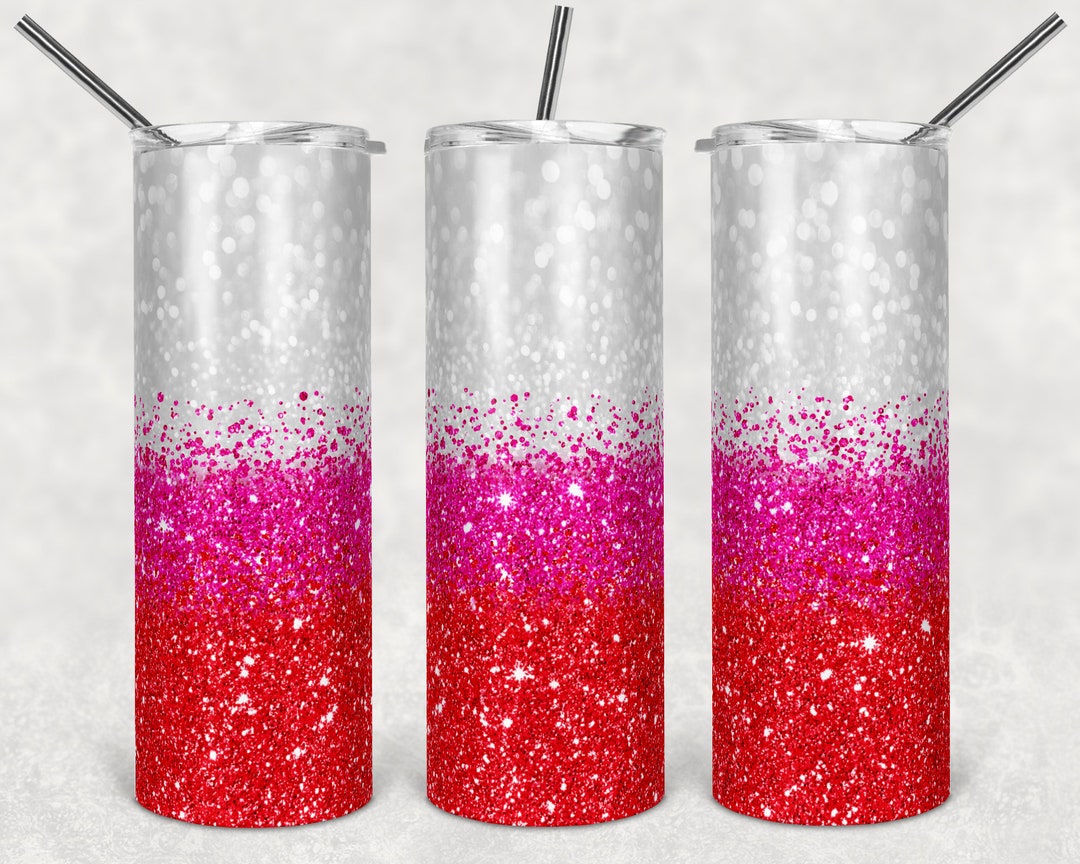 20 Oz Skinny Tumbler Sublimation Design Template Glitter Ombre Red Pink ...
