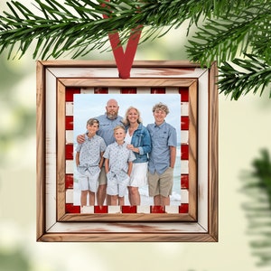 Square Ornament Christmas Sublimation Design Template Frame, add photo to personalize Digital Download PNG DIGITAL Only Faux Wood candy cane