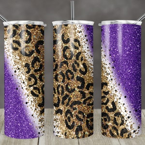Modelo de design de sublimação de copo magro de 20 onças Glitter Roxo Diagonal Leopardo Reto e Deformado Design Digital Download PNG