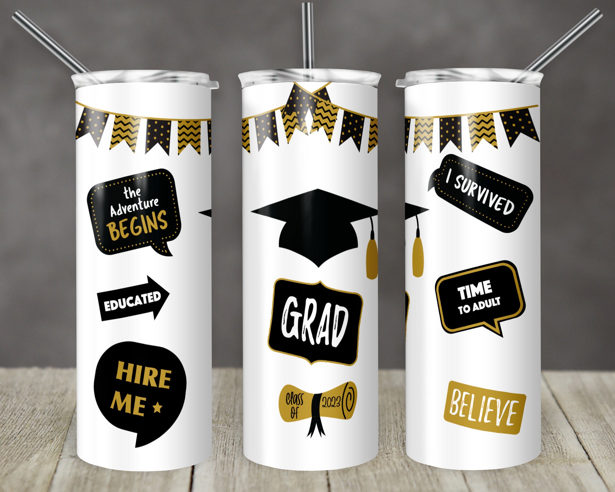 20 Oz Skinny Tumbler Graduation Senior 2023 Class of Grad Sticker Style ...