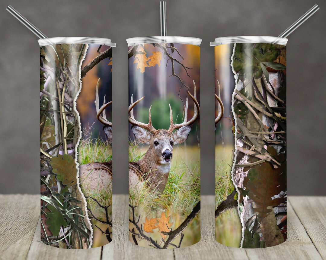 20 Oz Skinny Tumbler Deer Hunting Camo Forest and Wood Sublimation ...