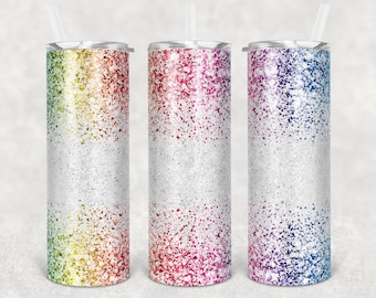 20 oz Skinny Tumbler Sublimation Design Glitter Confetti Rainbow Straight and Warped Design Digital Descargar PNG tumblers Tamara