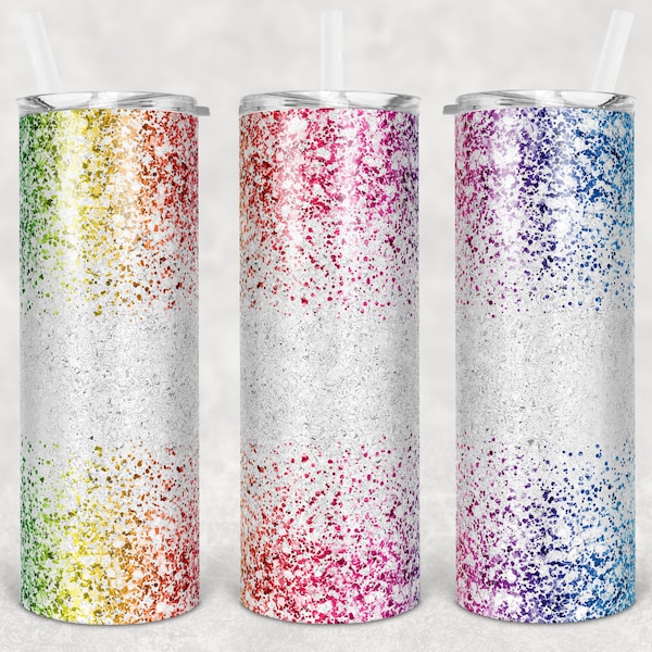 20 oz Skinny Tumbler Sublimation Design Glitter Confetti Rainbow Straight and Warped Design Digital Download PNG tumblers Tamara