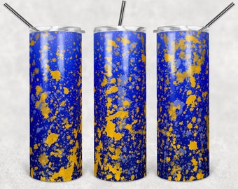 20 oz Skinny Tumbler Sublimation Design Vorlage Blau Gold Gelb Power Wash Add School Logo Straight Warped Design Digital Download PNG