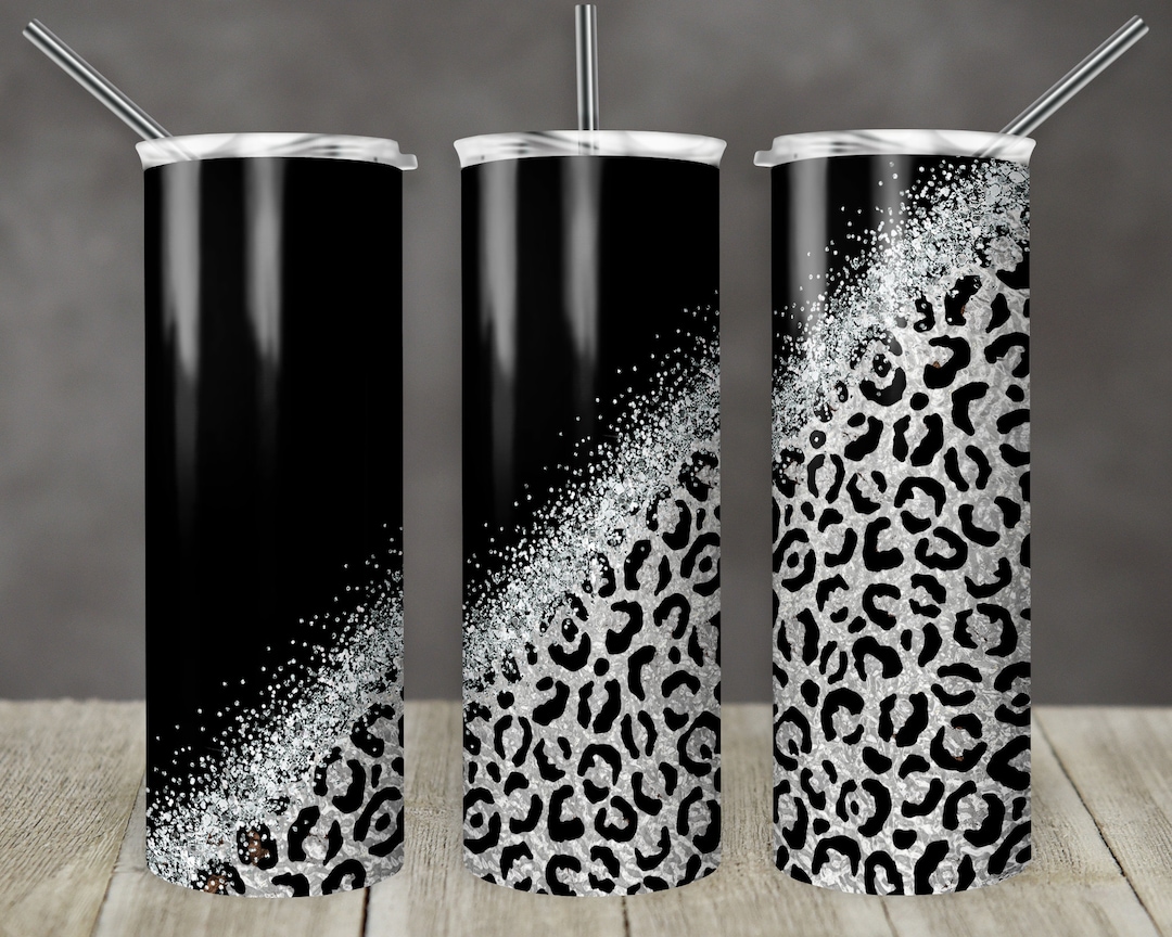 20 Oz Skinny Tumbler Sublimation Design Template Glitter Silver Black ...