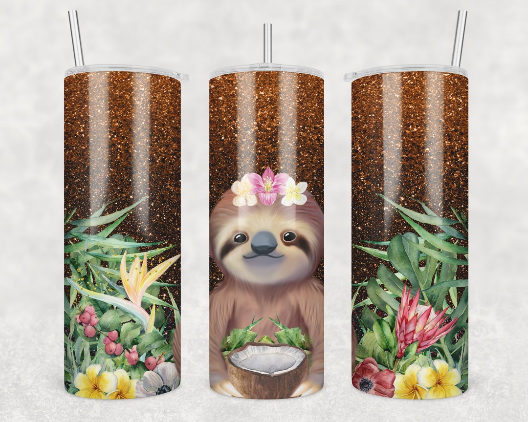 20 Oz Skinny Tumbler Sublimation Design Template Glitter Orange Sloth ...
