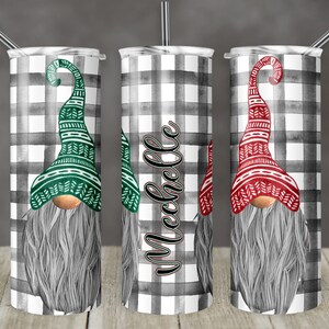 20 oz Skinny Tumbler Sublimation Plaid Gnomes Room to Customize Cute Straight Add Name Personalize Design Digital Download PNG