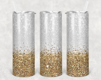 20 oz Skinny Tumbler Gold Glitter Confetti Sublimation Design  Digital Download PNG Instant DIGITAL ONLY rts tumblers Tamara