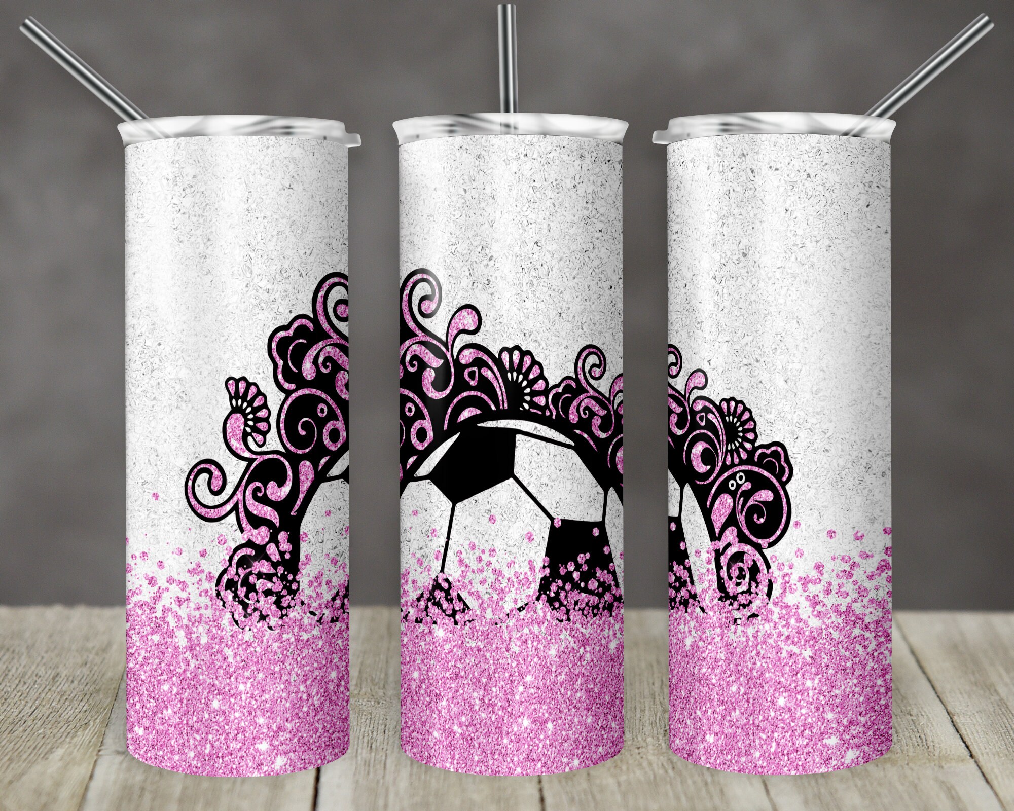 20 oz Skinny Tumbler Soccer Ball Pink Glitter Sublimation Design Template Design Digital Download PNG Instant DIGITAL ONLY