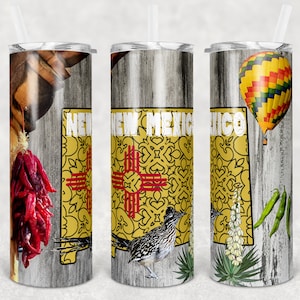 20 oz Skinny Tumbler New Mexico State montgolfière roadrunner chiles Sublimation Design Digital Download PNG Instant DIGITAL ONLY