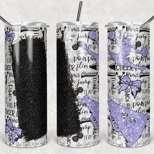 20 oz Skinny Tumbler Cheer Blank für Name Glitter Lila Schwarz Sublimation Design Digital Download PNG Instant DIGITAL ONLY