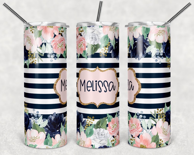 Download 20 oz Skinny Tumbler Striped Navy Floral Sublimation ...