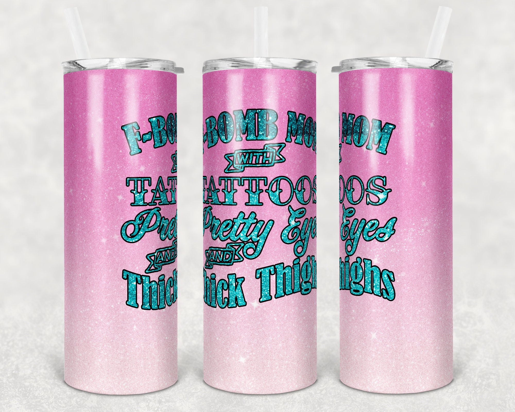 20 Oz Skinny Tumbler Sublimation Design Glitter Ombre Pink F Bomb ...