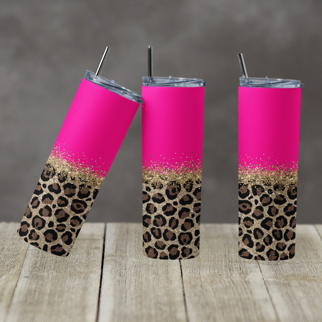 20 Oz Skinny Tumbler Sublimation Design Template Glitter Gold Hot Pink ...