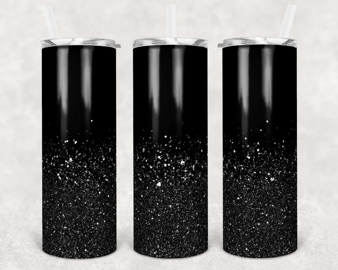 20 Oz Skinny Tumbler Sublimation Design Glitter Confetti Black and ...
