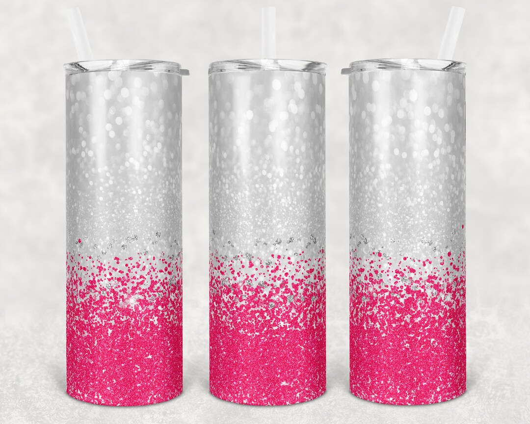 20 Oz Skinny Tumbler Sublimation Design Template Glitter Hot Pink ...
