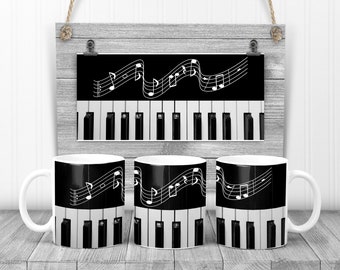 Sublimation Coffee Mug Piano Notes Music Sublimation Design Digital Design Download Size to 100 oz or 15 oz PNG Instant DIGITAL ONLY