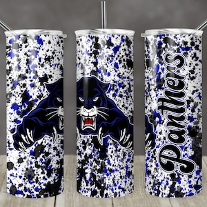 20 oz Skinny Tumbler Sublimation Design Template Panthers Blue Black Power Wash Add Name Straight Design Digital Download PNG