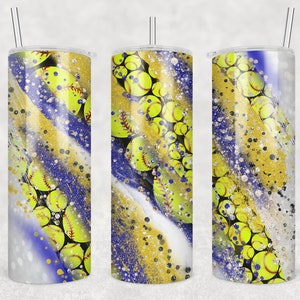 20 oz Skinny Tumbler Sublimation Template Milky Way Glitter Sports Softball blue gold Straight Design Digital Download PNG