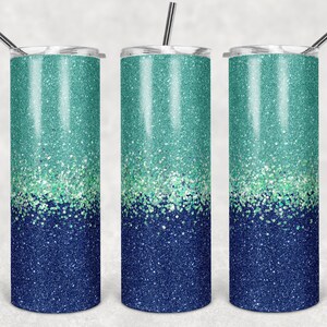 20 oz Skinny Tumbler Faux Glitter Ombre Navy and Teal Sublimation Design  Digital Download PNG DIGITAL ONLY