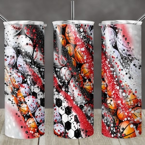 20 oz Skinny Tumbler Sublimation Template Milky Way Glitter Sports Volleyball Basketball Soccer Baseball Red Black Digital Download PNG
