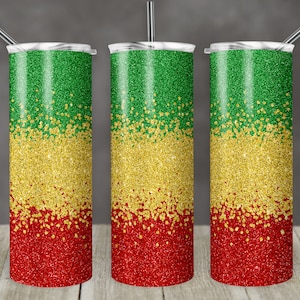 20 oz Skinny Tumbler Sublimation Template Green Gold Red Jamaica Ombre Glitter Straight Design Digital Download PNG tumblers Tamara