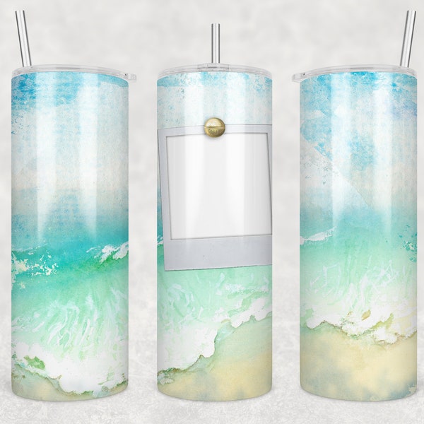 20 oz Skinny Tumbler 1 Picture Frame Beach Crashing Waves Background  Sublimation Design PNG Instant DIGITAL ONLY rts tumblers Tamara