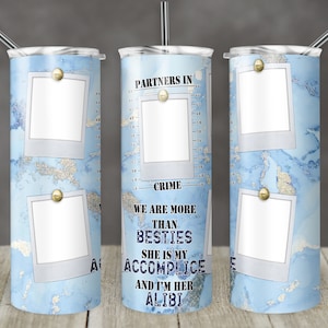 20 oz Skinny Tumbler Picture Frame blauw marmer 5 foto&#39;s Partners in Crime Besties Sublimation Design PNG Instant DIGITAL ONLY