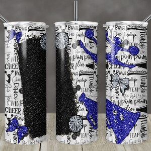 20 oz Skinny Tumbler Cheer Blank for Name Glitter Blue Gray Sublimation Design  Digital Download PNG Instant DIGITAL ONLY