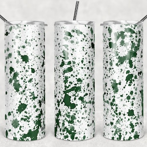 20 oz Skinny Tumbler Sublimation Design Template Green White Splatter Power Wash Add School Logo Straight Design Digital Download PNG