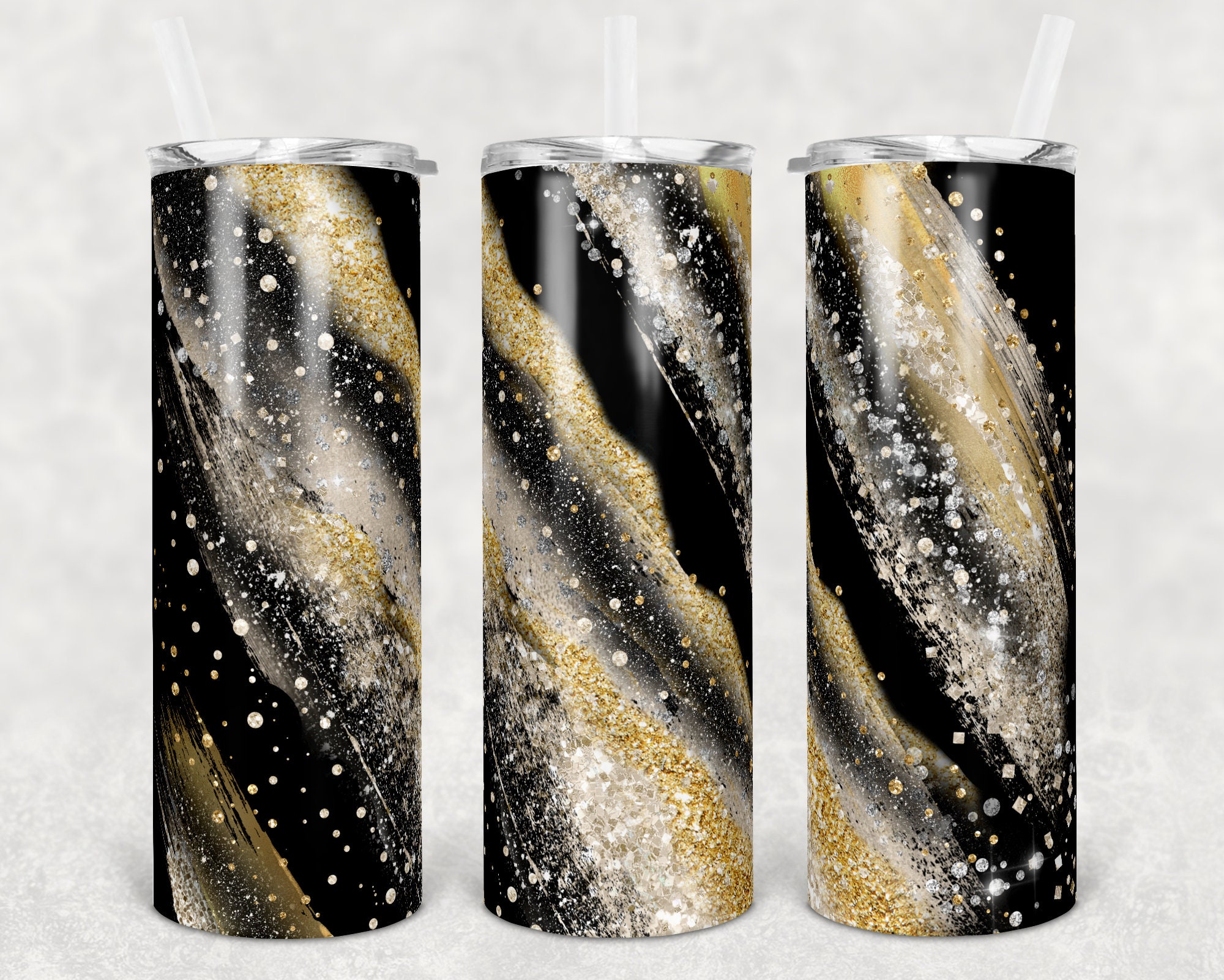 20 Oz Skinny Tumbler Sublimation Template Agate Milky Way Glitter Gold ...